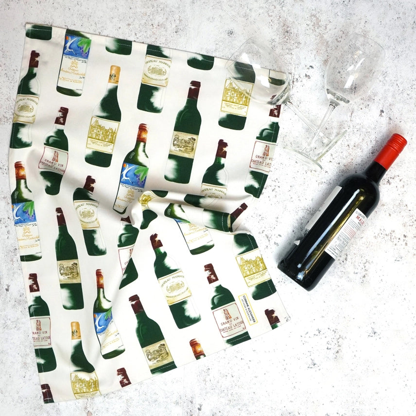 Red Bordeaux Tea Towel - British Made - Red Wine - Cotton