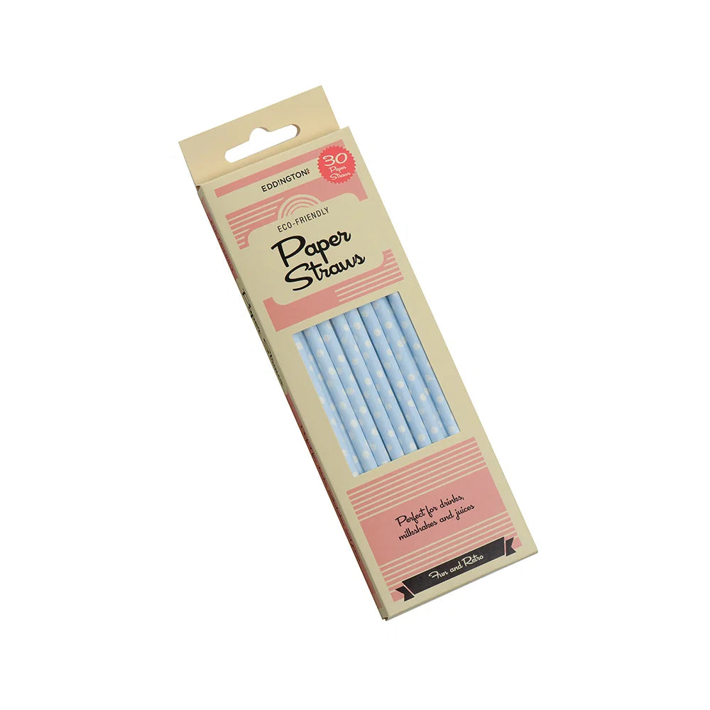 Blue & White Polka Dot Paper Straws Set of 30