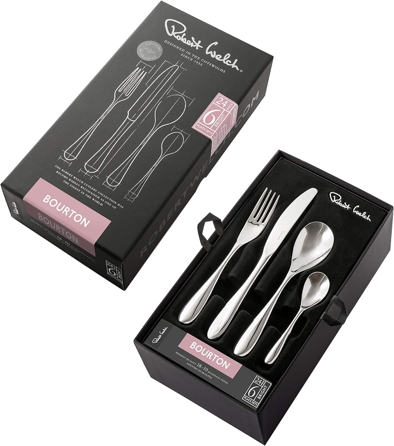Robert Welch Bourton Bright Cutlery Set, 24 Piece For 6 People