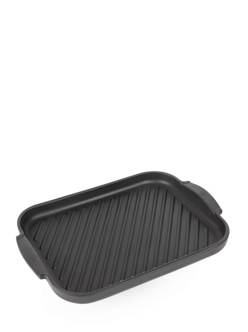 Black rectangular grill pan on a white background