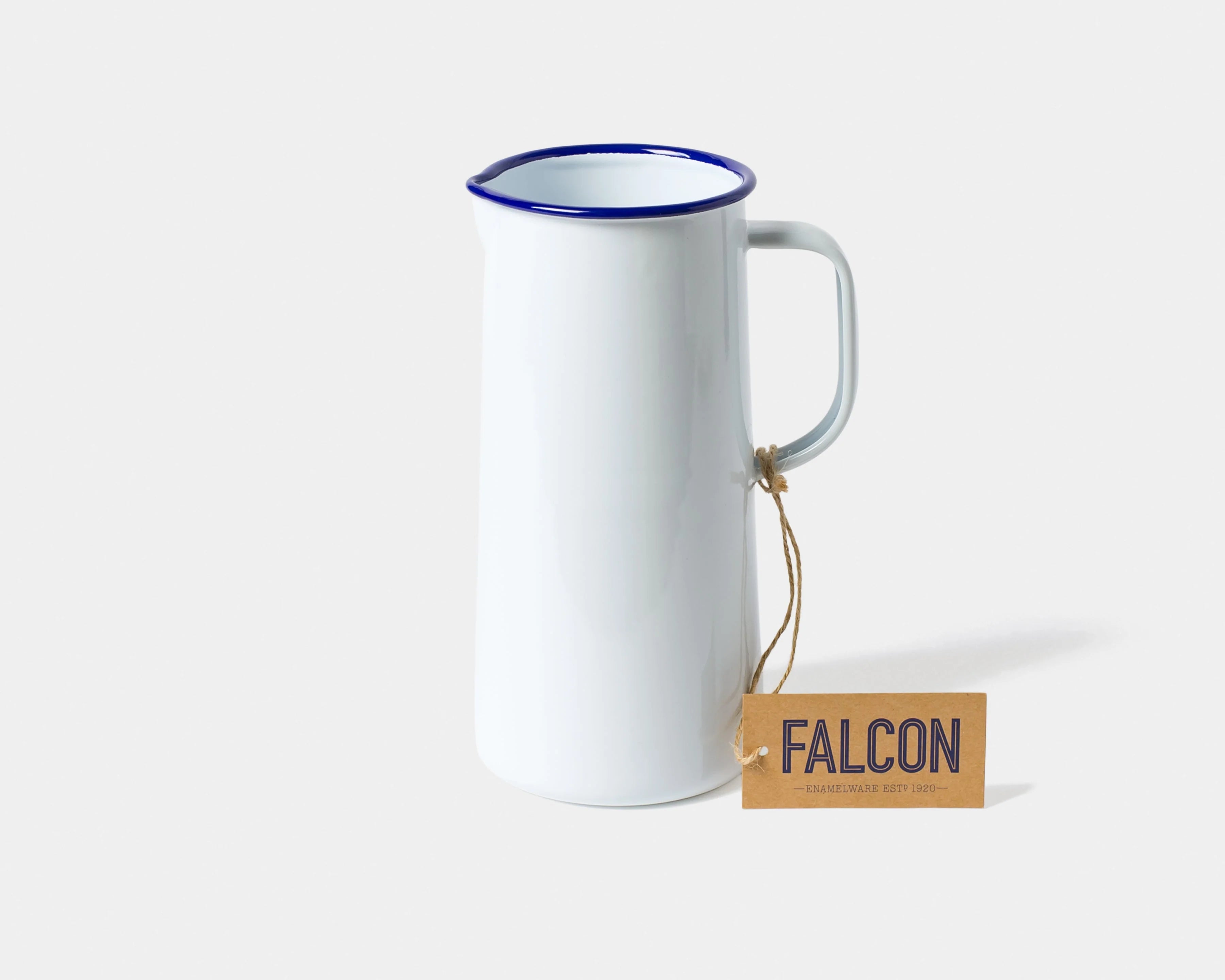 Falcon Enamel 3 Pint Jug - White with Blue Rim