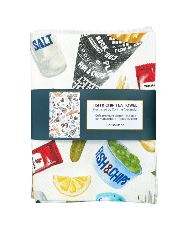 Fish & Chip Tea Towel - 100% Cotton - Novelty Kitchen Towel
