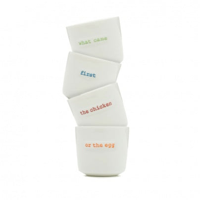 Keith Brymer Jones Set of 4 Egg Cups - What came first, the chicken or the egg?