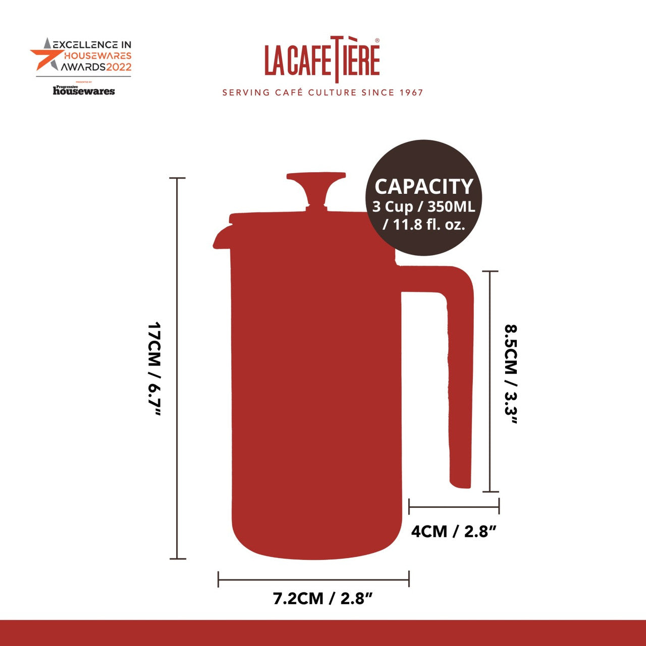 Pisa 3Cup Cafetiere Latte Wood Handle