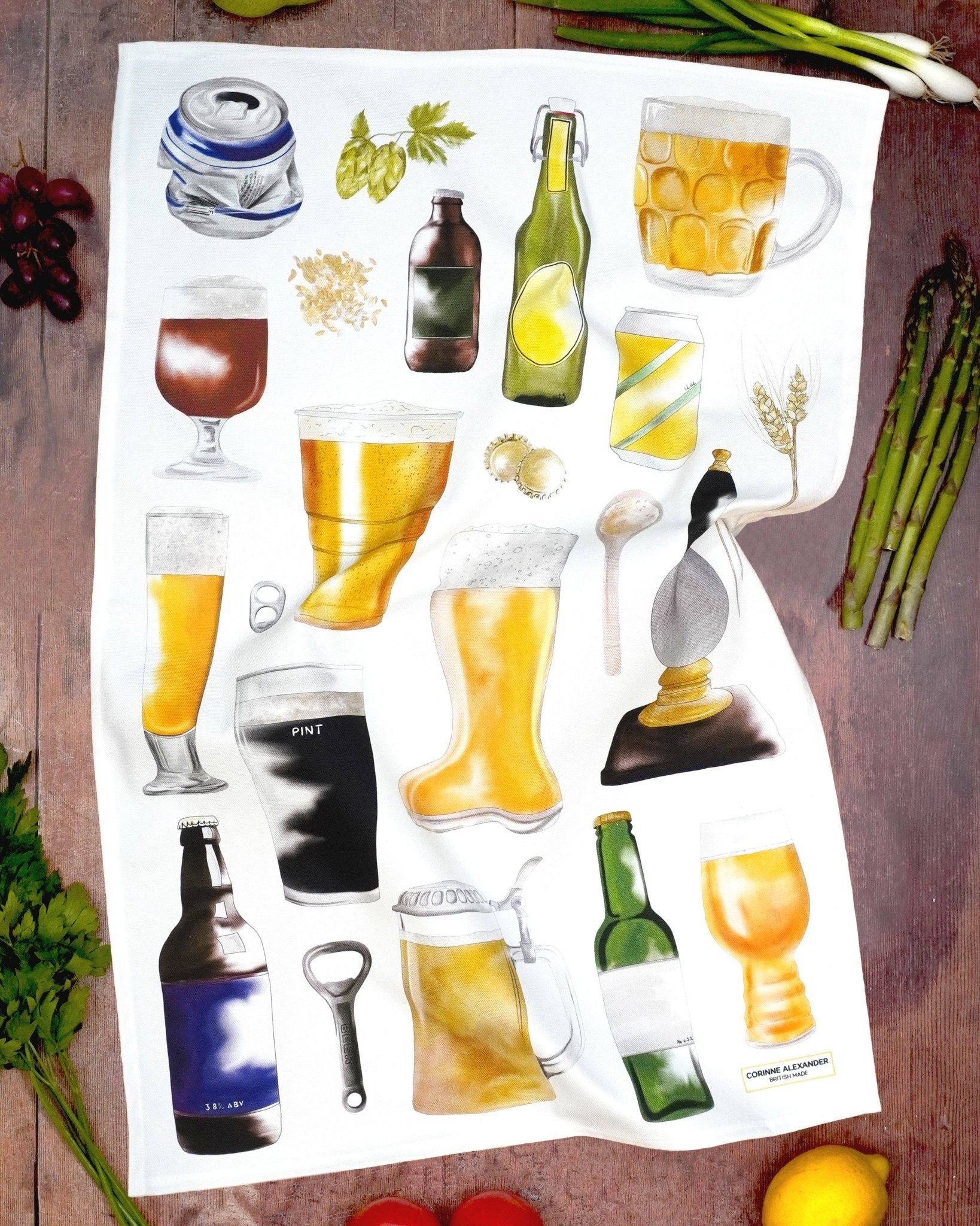 Beer Tea Towel - British Made - Cotton Towel - Novelty - Simmer and Slice