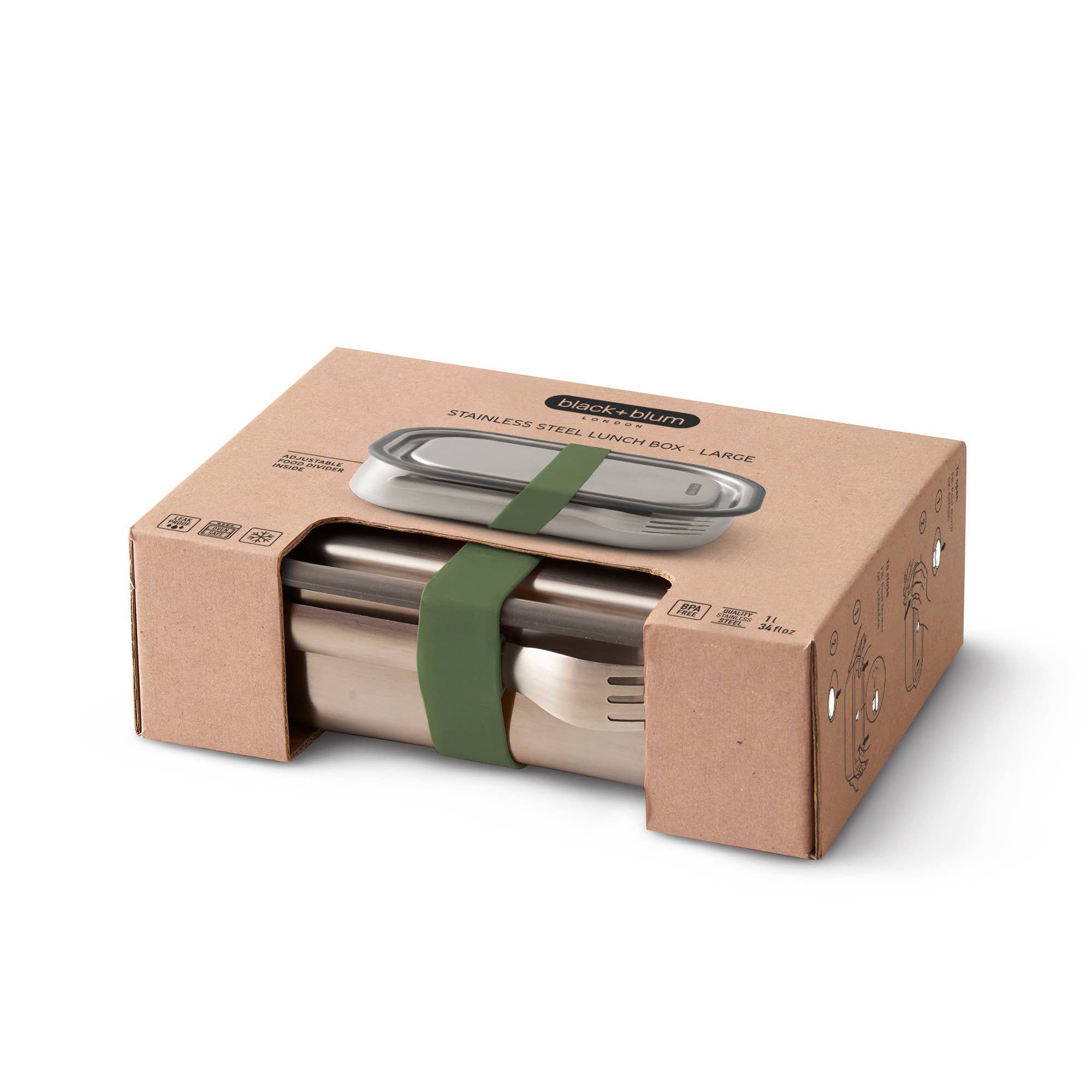 Black+Blum Lunch Box - Leak Proof Stainless Steel Lunch Box Large: Olive - Simmer and Slice