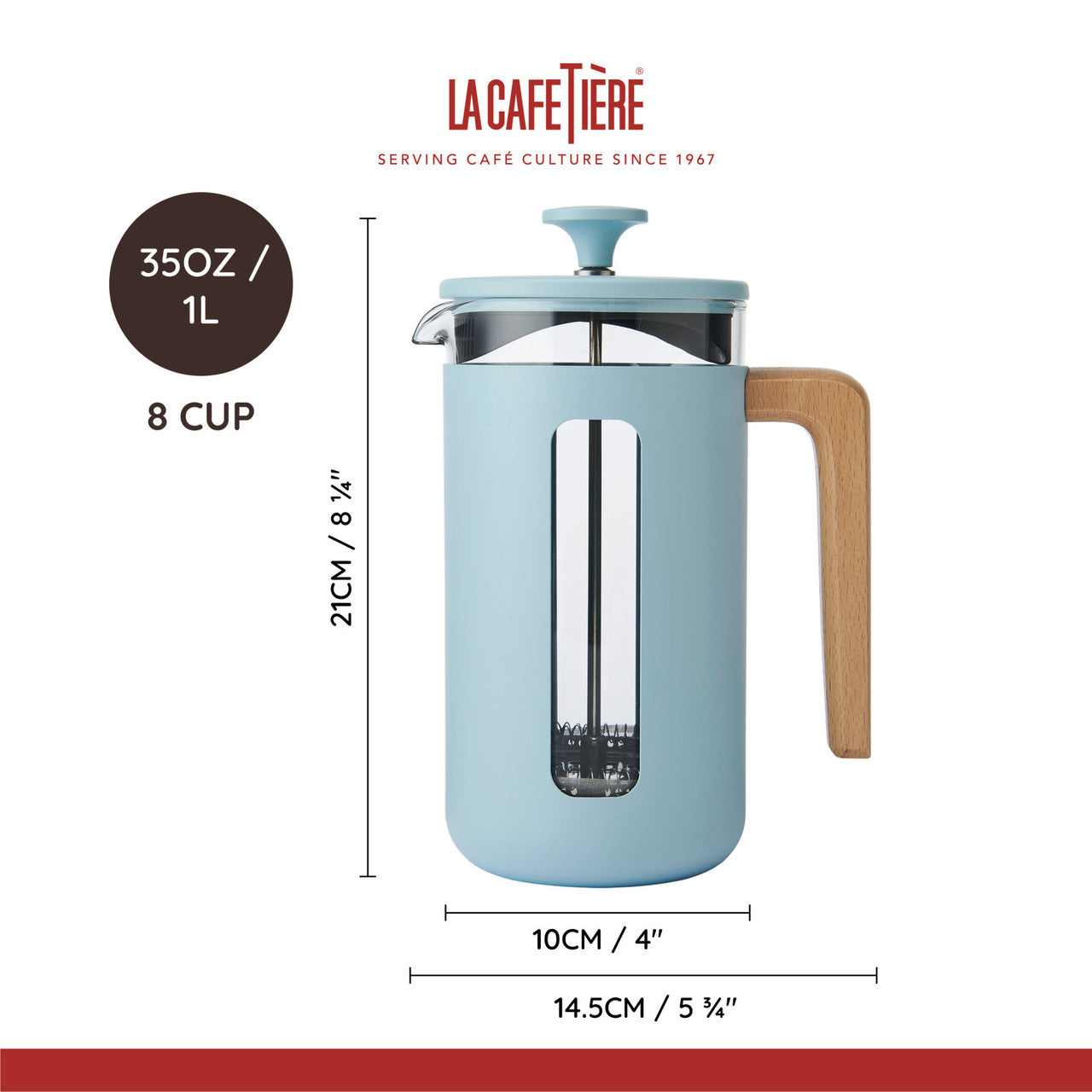 Le Cafetiere Pisa 8 Cup Cafetiere Sky Wood Handle
