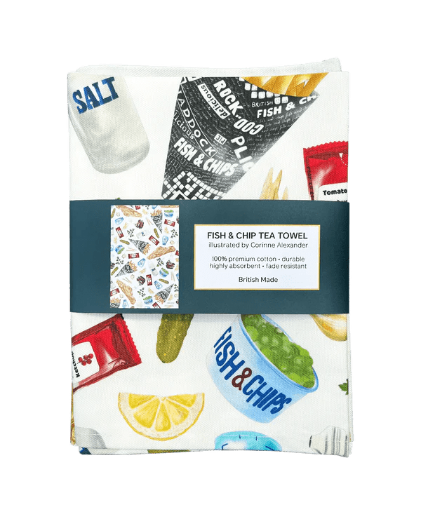 Fish & Chip Tea Towel - 100% Cotton - Novelty Kitchen Towel - Simmer and Slice