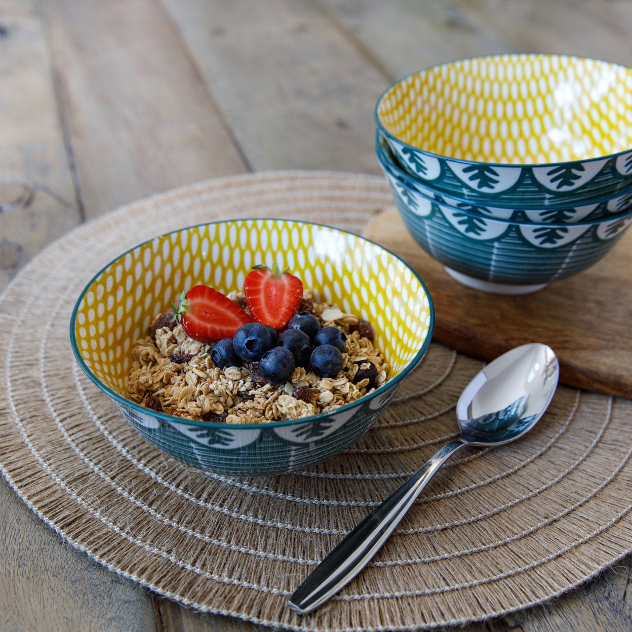 KitchenCraft Leafy Green Print Ceramic Bowl, 16cm< - Simmer and Slice