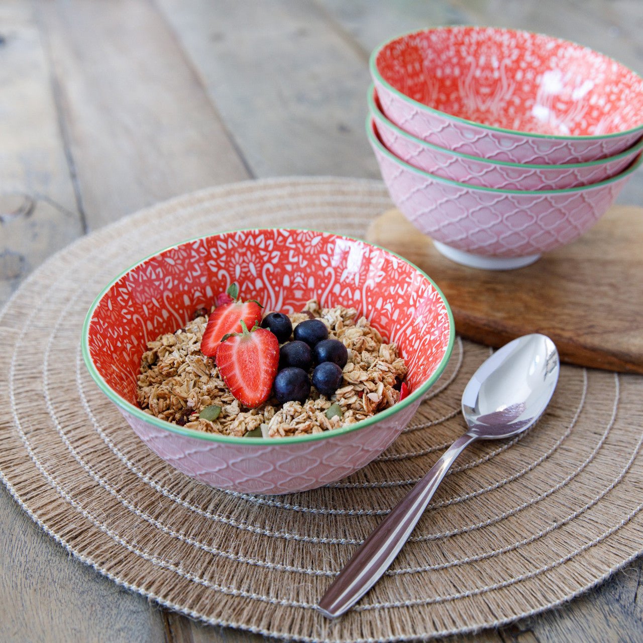 KitchenCraft Red Damask Ceramic Bowl, 16cm - Simmer and Slice