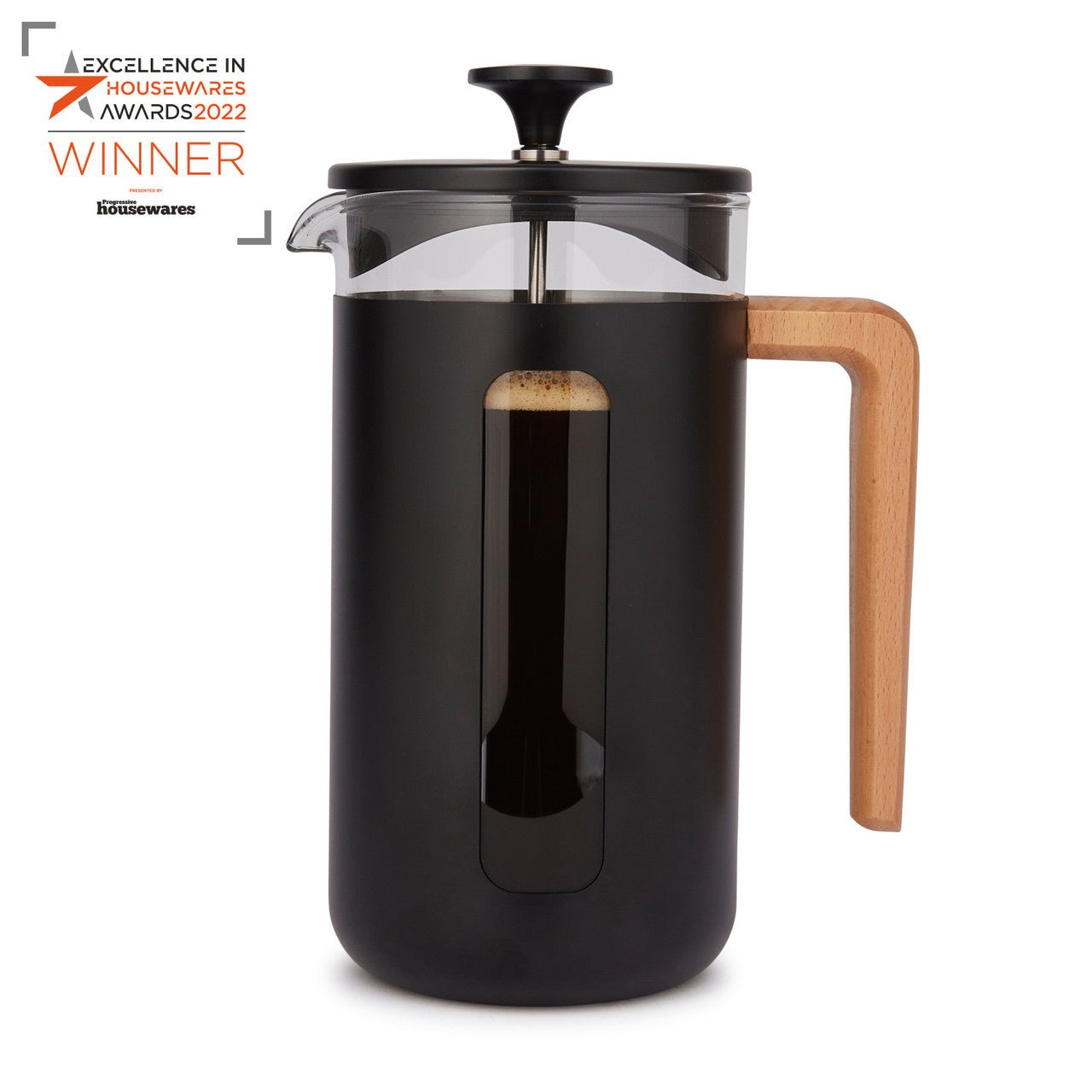 Lc Pisa 8Cup Cafetiere Black - Wood Handle - Simmer and Slice