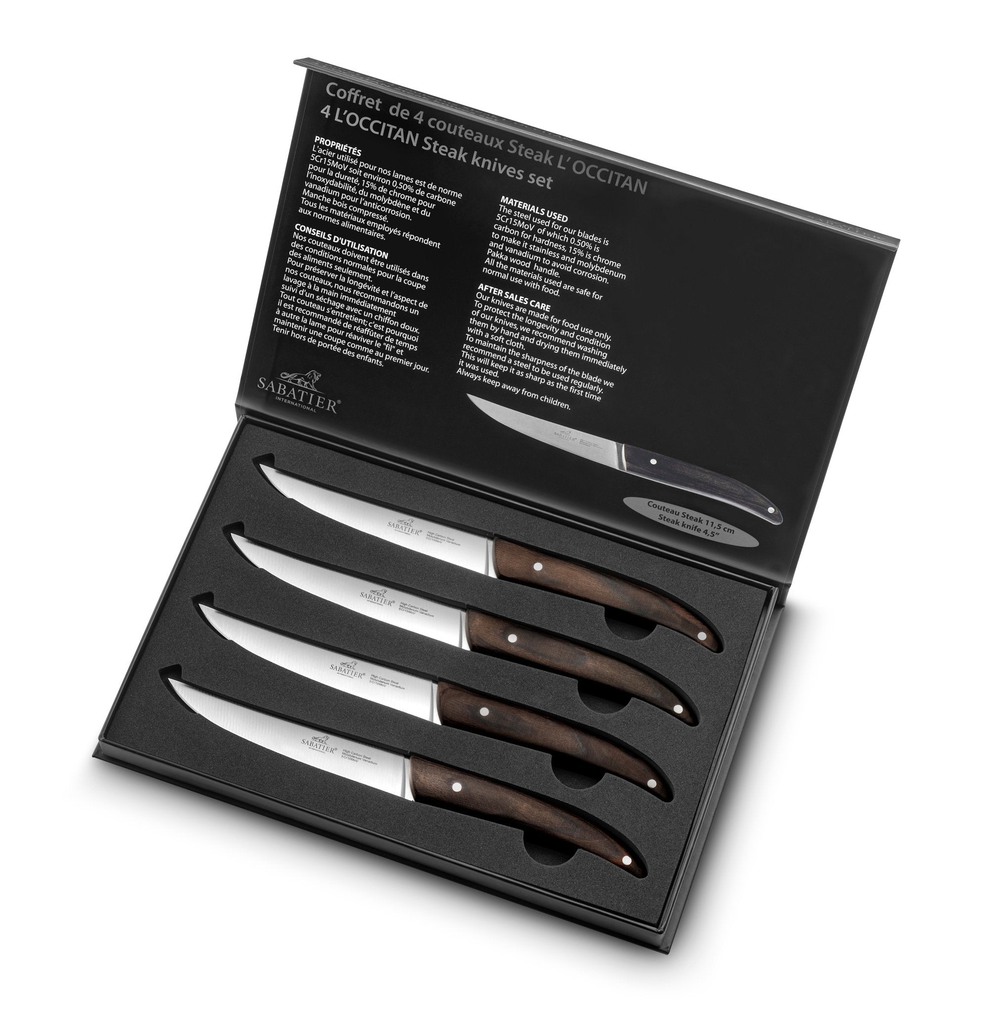 Lion Sabatier 4pc 11.5cm Steak Knife Set - L'Occitan Wood - Simmer and Slice