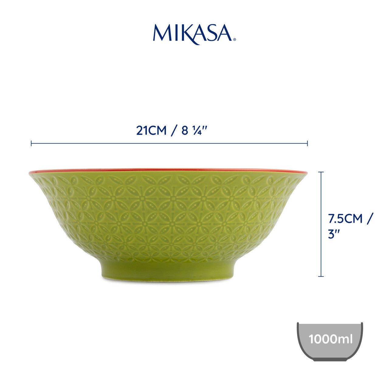 Mikasa Green and Blue Geometric Stoneware Ramen Bowl, 21cm - Simmer and Slice