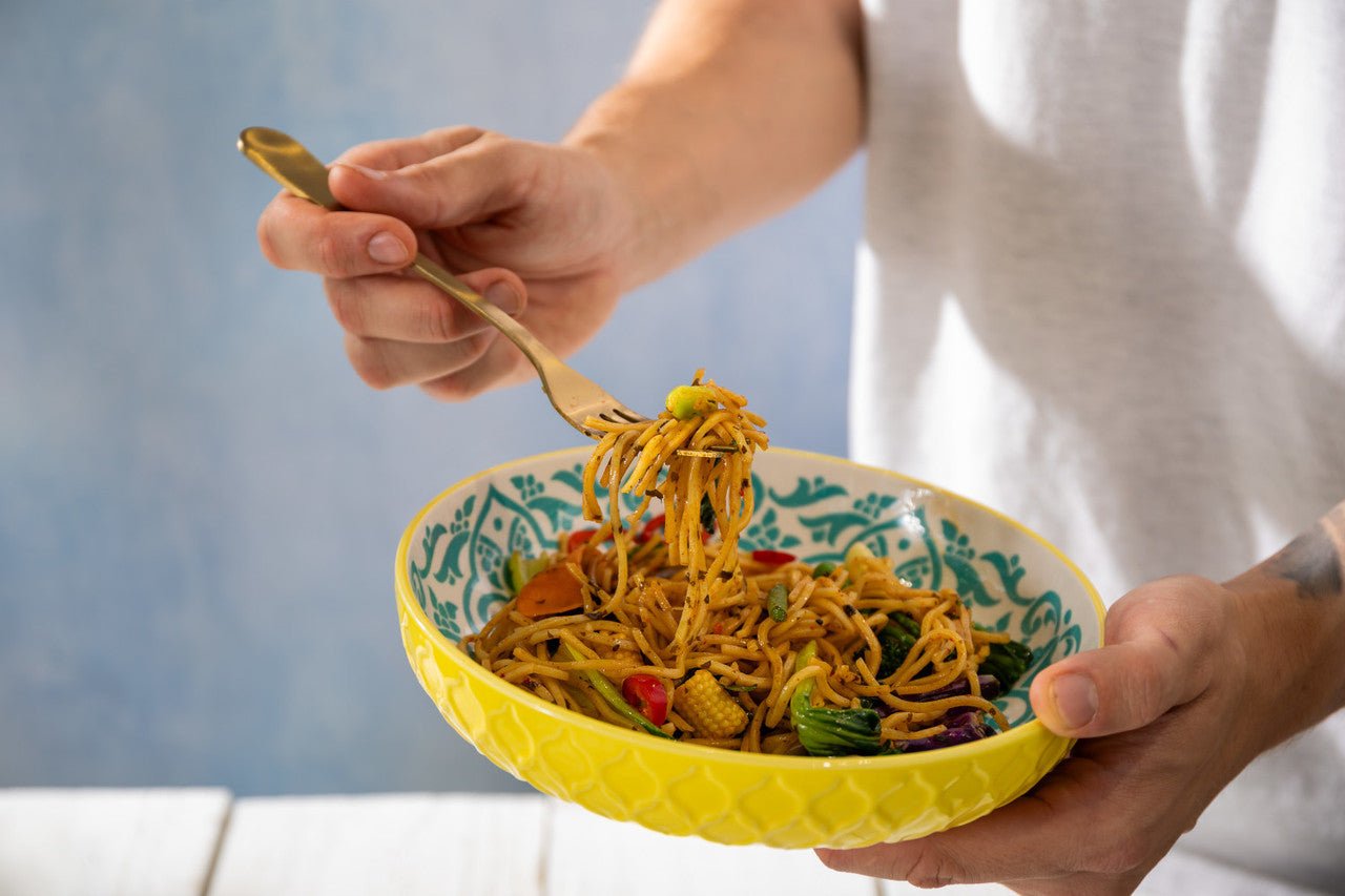 Mikasa Yellow & Blue Geometric Stoneware Bowl, 21 cm - Simmer and Slice