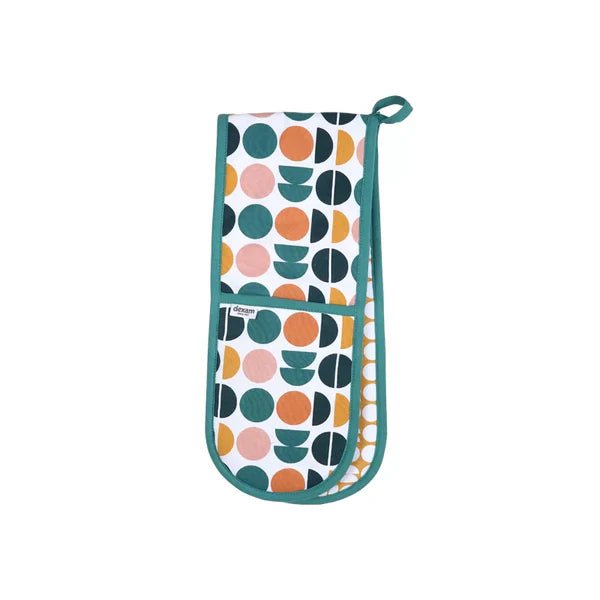Retro Spot Recycled Cotton Double Oven Gloves - Teal - Simmer and Slice