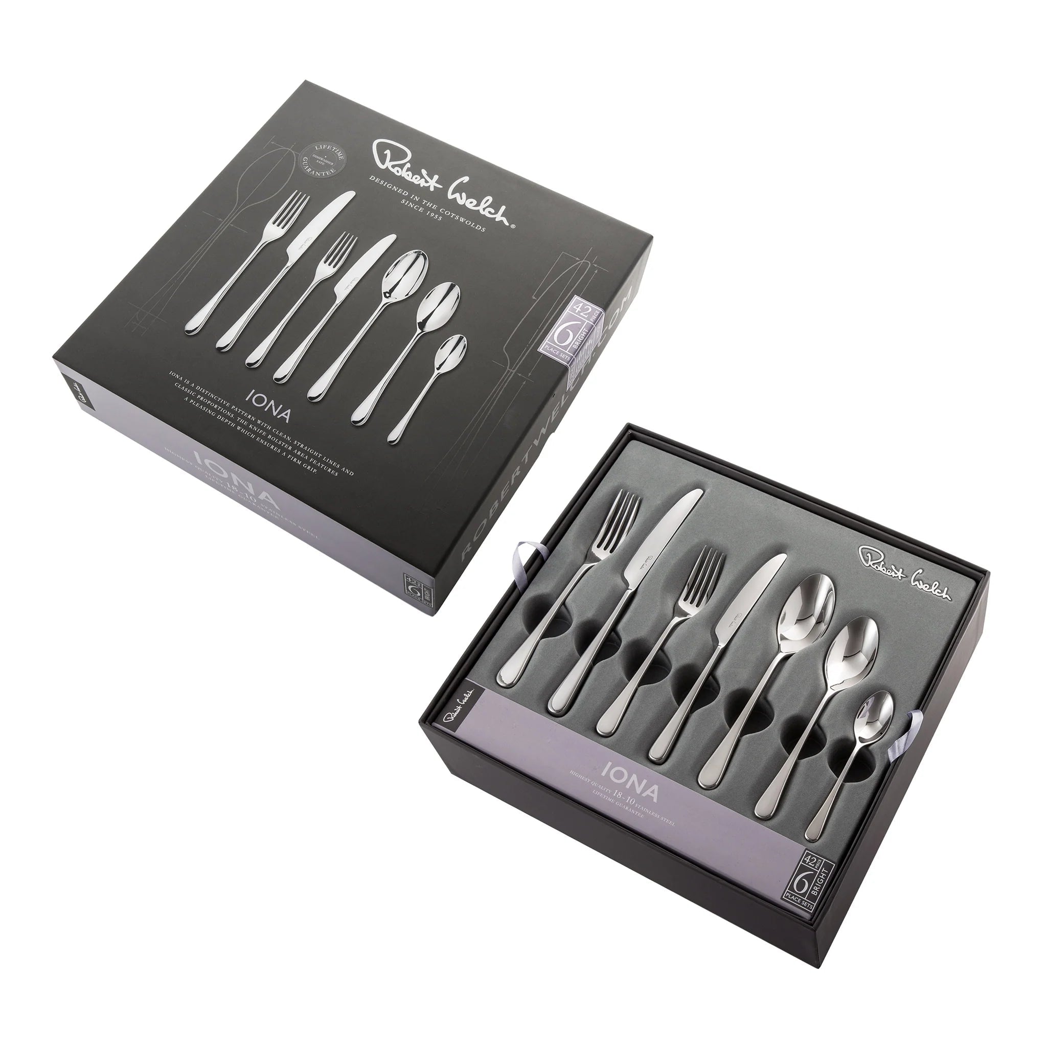 Robert Welch Iona Bright 42 Piece Cutlery Set (Free Salad Serving Spoon & Fork)) - Simmer and Slice