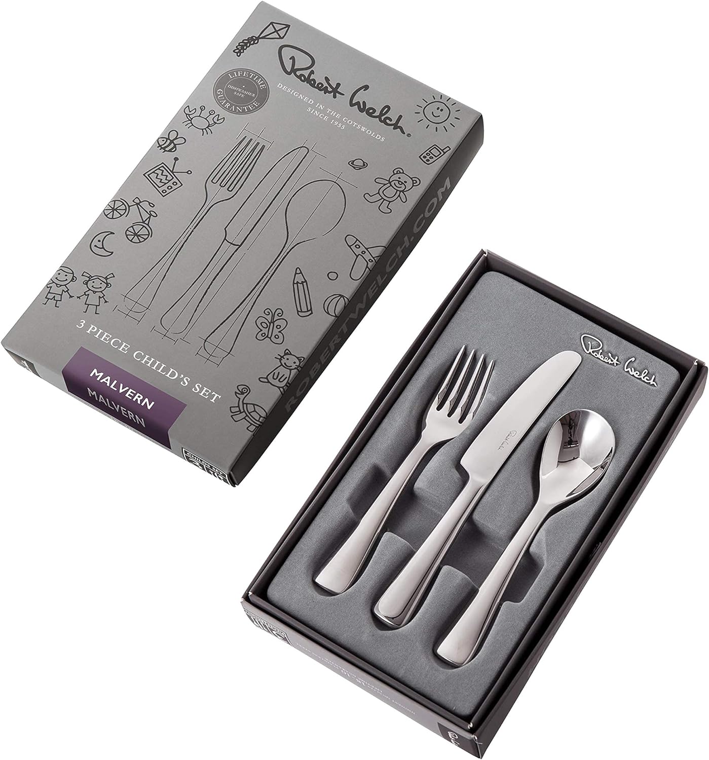 Robert Welch Malvern Bright Children's Cutlery Set, 3 Piece - Simmer and Slice
