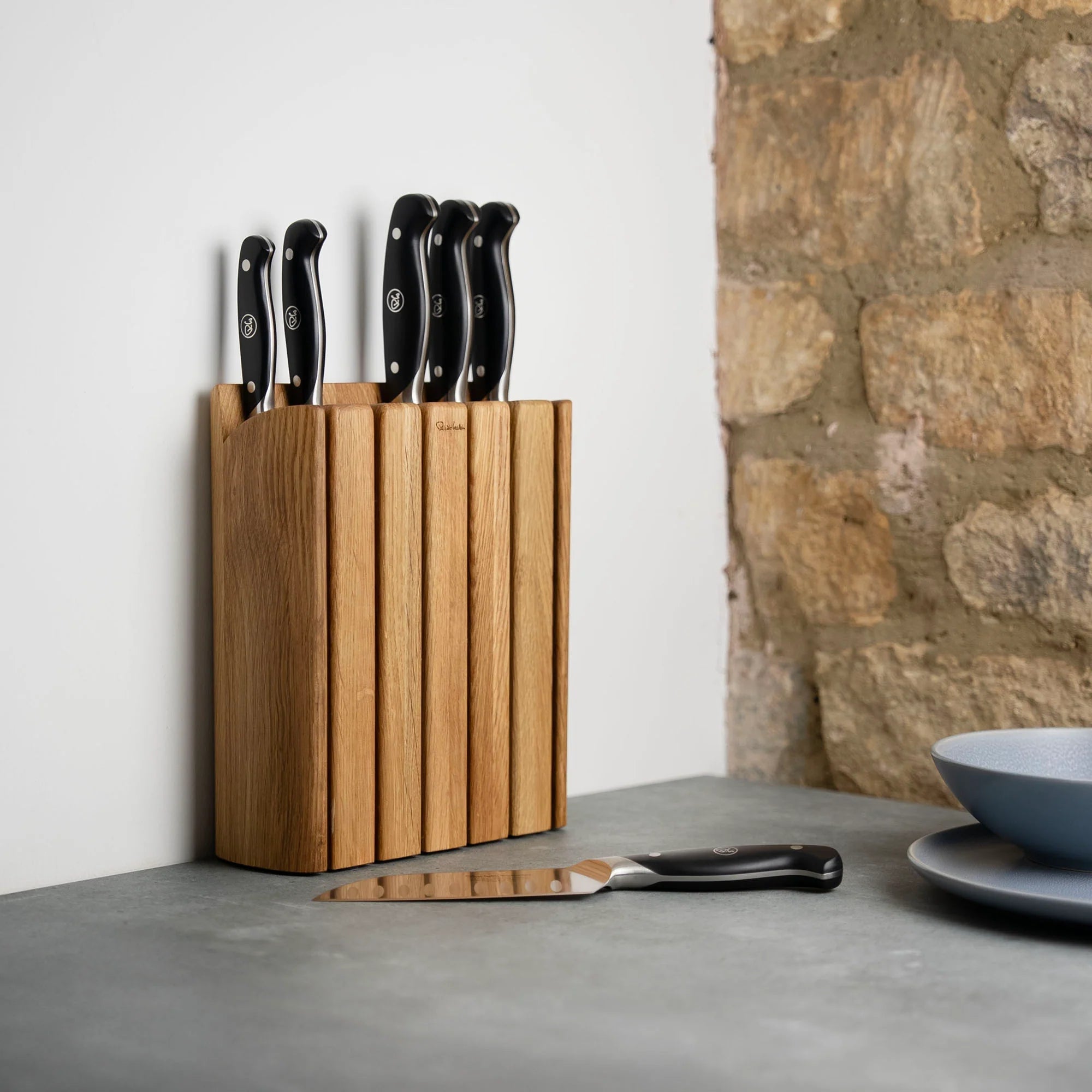 Robert Welch Professional Book Oak Knife Block Set, 7 Piece - Simmer and Slice