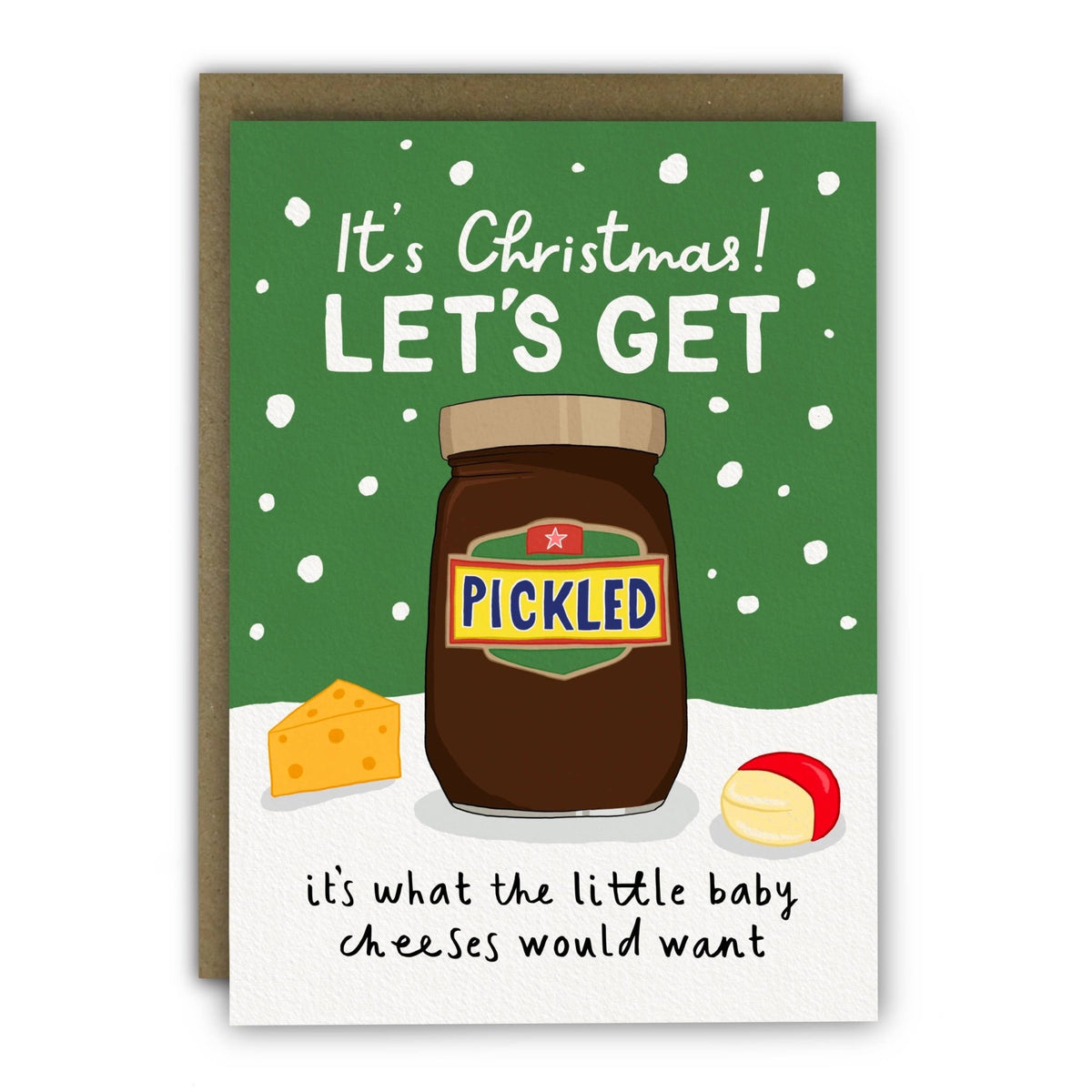 Running With Scissors Funny Christmas Card - Let's Get Pickled Baby Cheeses - Simmer and Slice