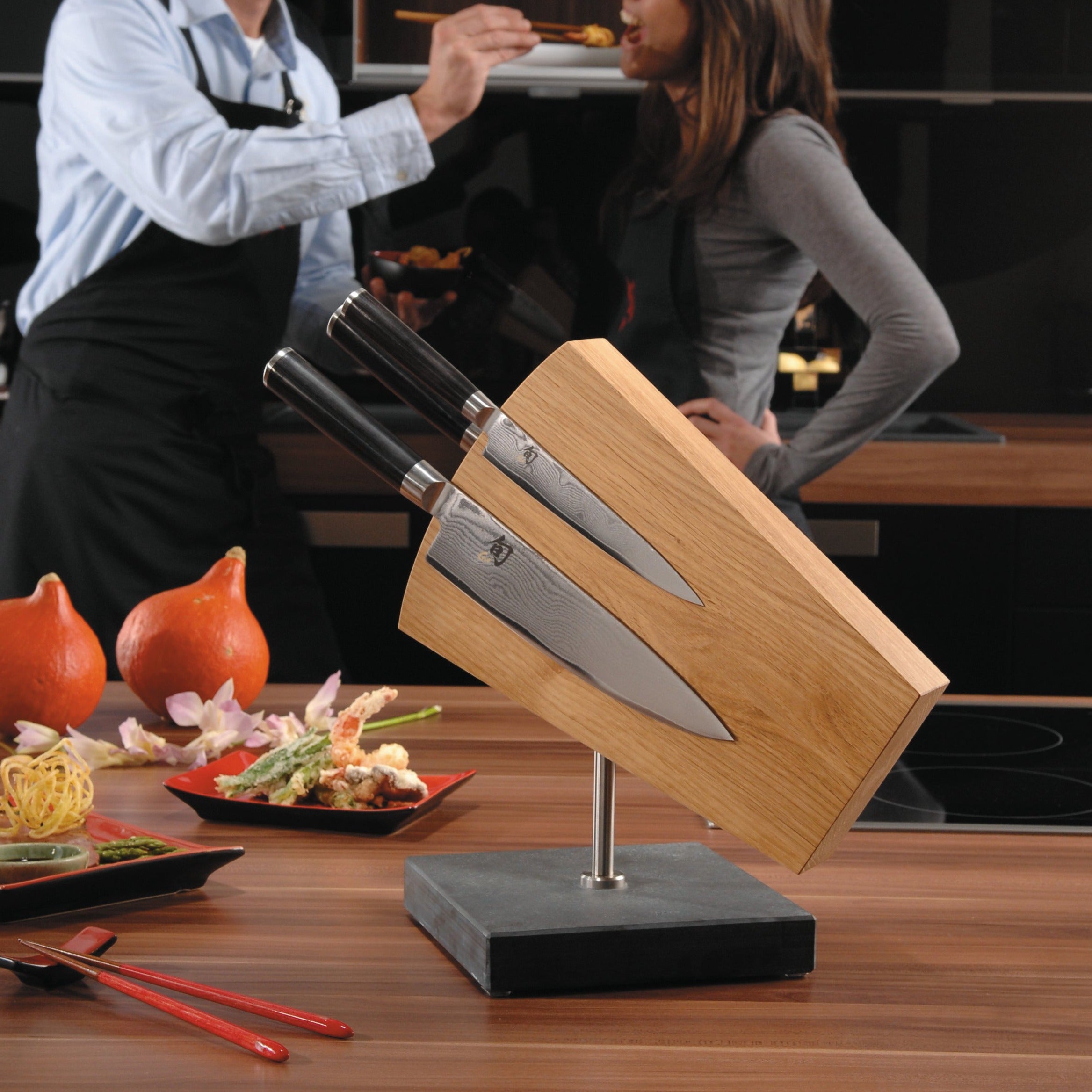 Kai Rotating Magnetic Knife Block - Granite Oak