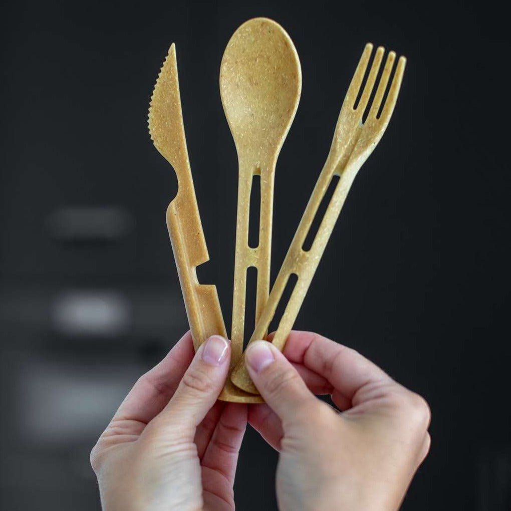 Koziol Klikk Pocket Cutlery Set 3 - Pieces - Nature Wood - Simmer and Slice