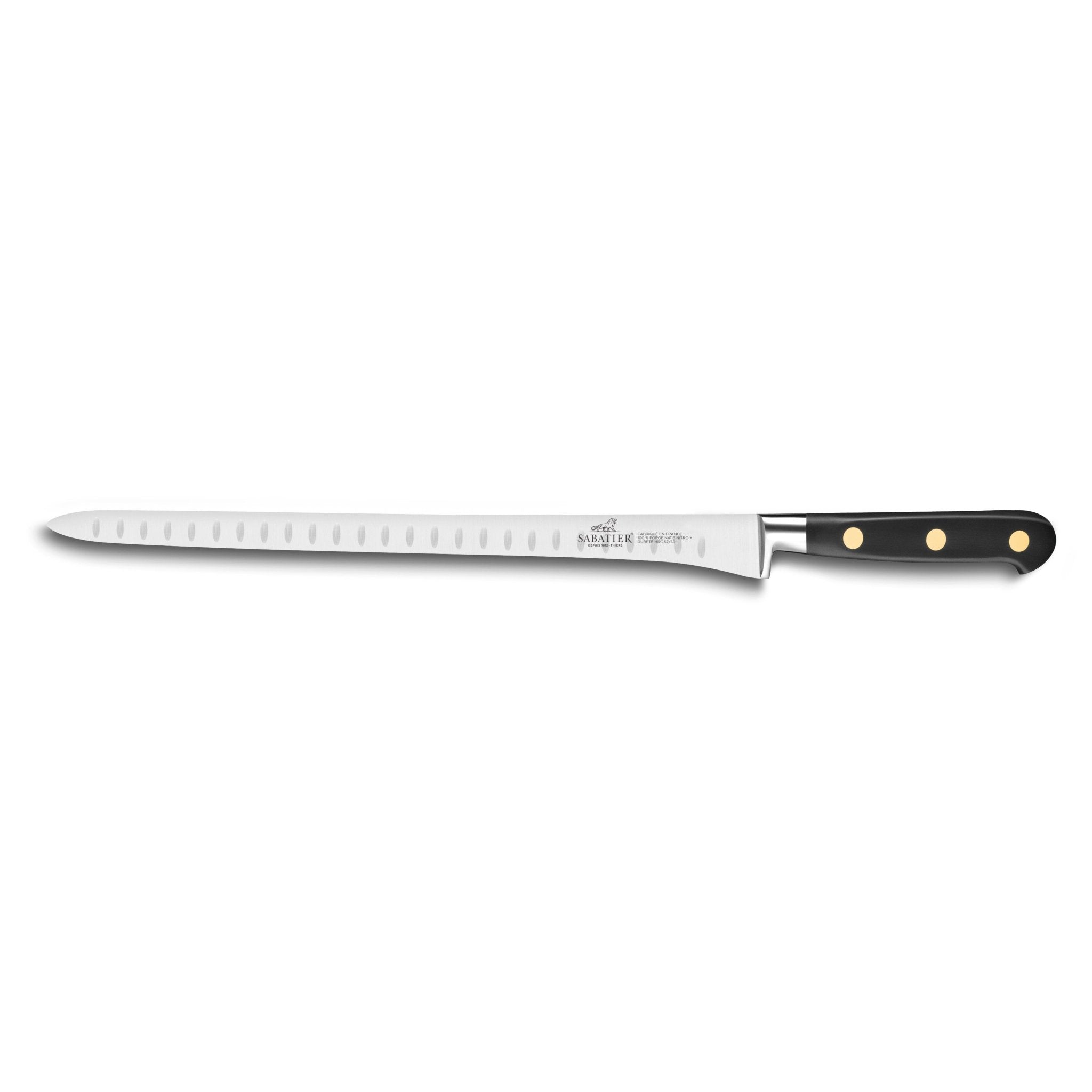 Lion Sabatier Salmon Knife With Scalloped Edge 30cm - Ideal Brass - Simmer and Slice