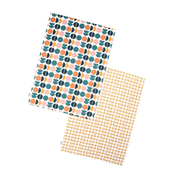 Retro Spot Recycled Cotton Tea Towels x 2 - Teal