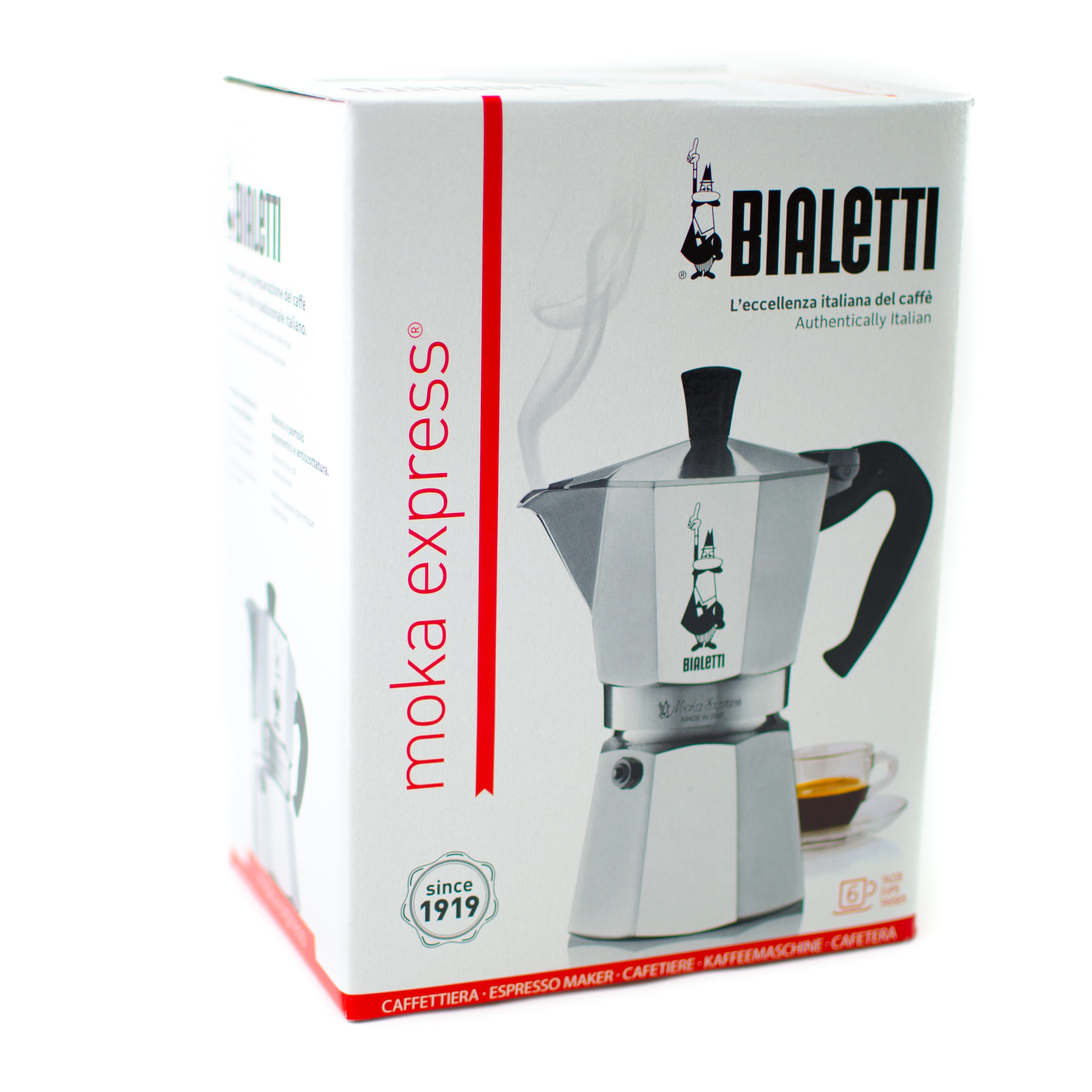 Bialetti Moka Express Aluminium Stovetop Coffee Maker (6 Cup) - Silver