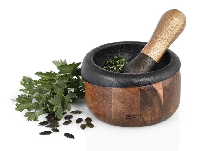 AdHoc 14cm Crush Wood Cast Iron | Pestle & Mortar - Simmer and Slice