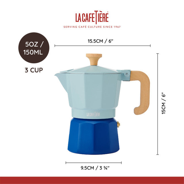 Le Cafetiere Espresso Maker 2 Tone 3cup Sky Blue