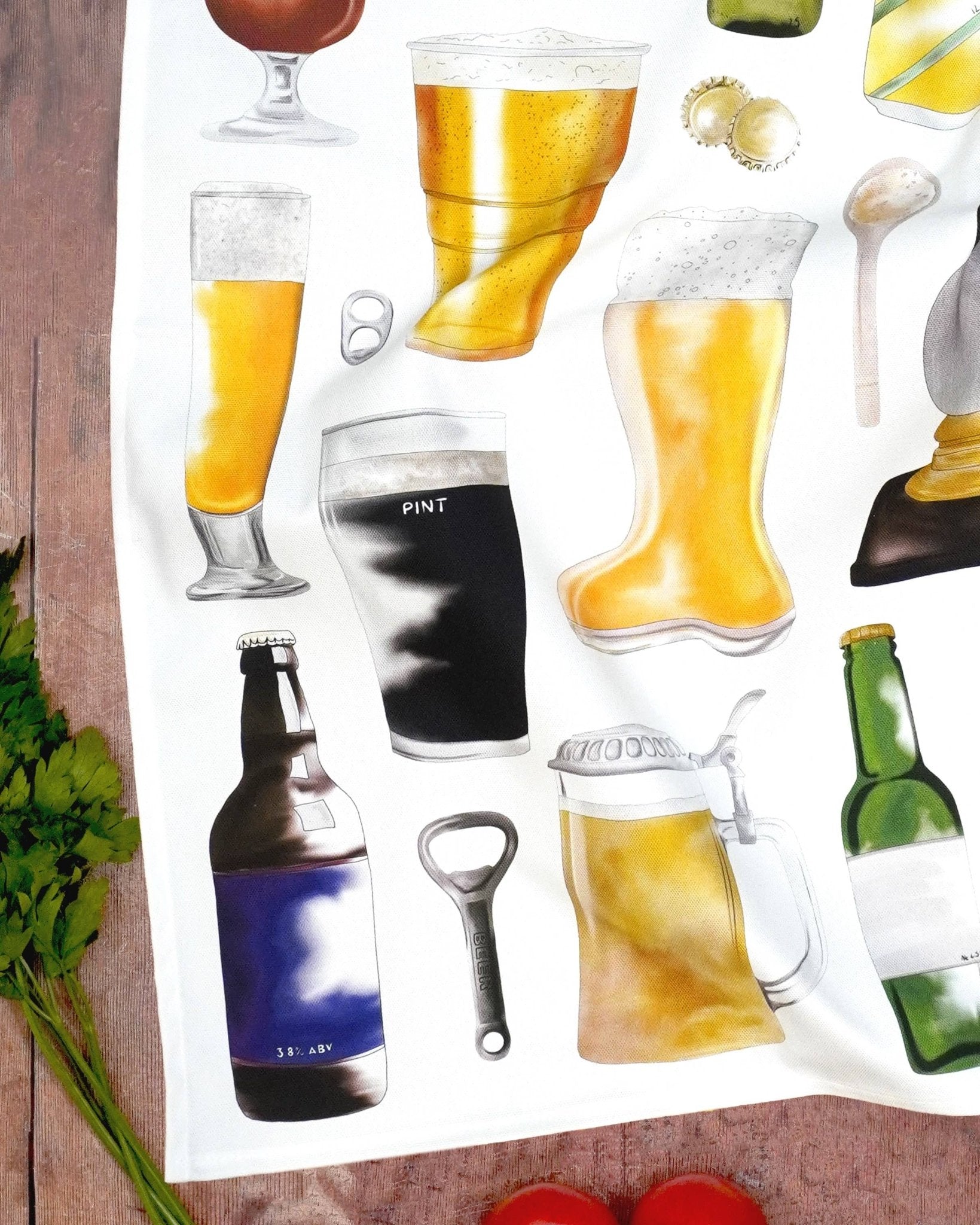 Beer Tea Towel - British Made - Cotton Towel - Novelty - Simmer and Slice