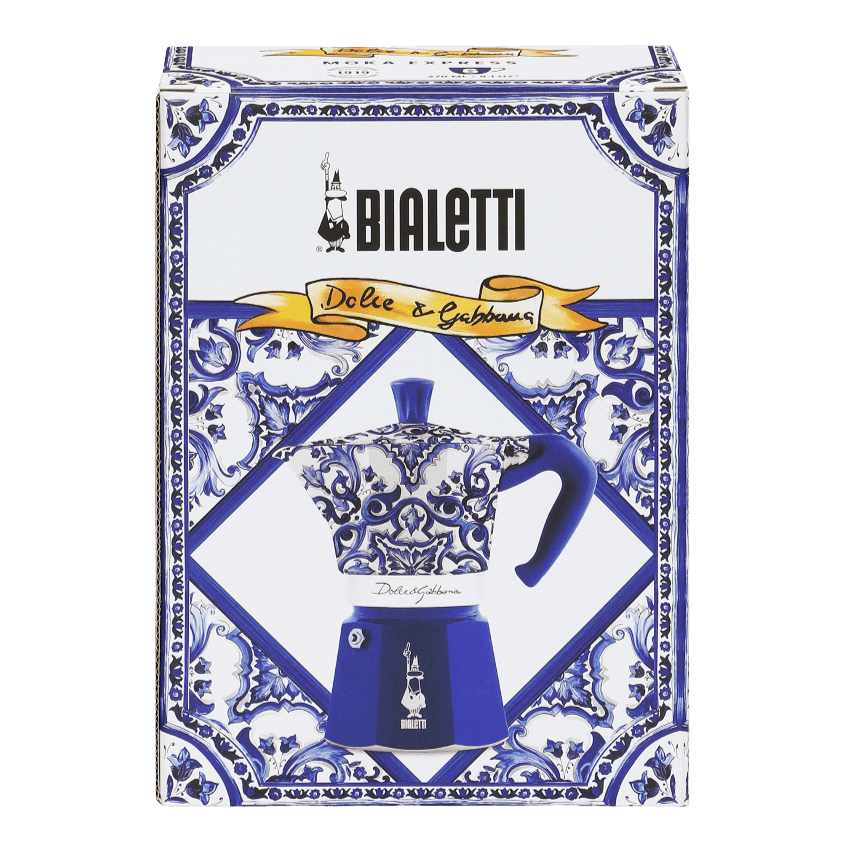 Bialetti x Dolce&Gabbana Blue Mediterranean Moka Express Stovetop Coffee Maker 3 Cup - Simmer and Slice