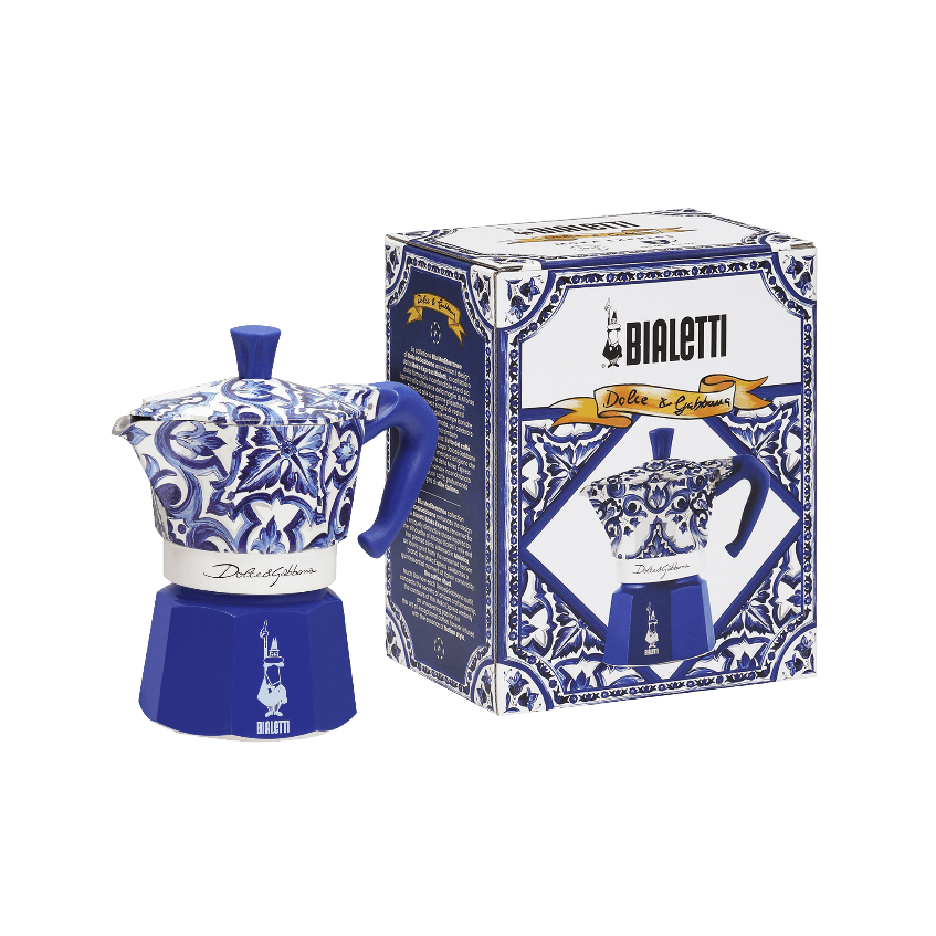 Bialetti x Dolce&Gabbana Blue Mediterranean Moka Express Stovetop Coffee Maker 3 Cup - Simmer and Slice