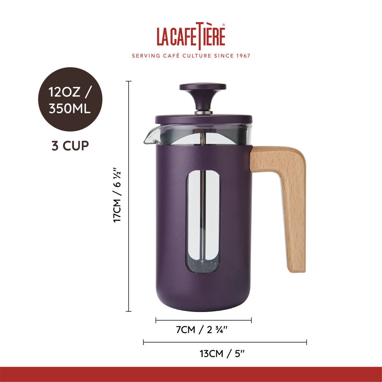 Le Cafetiere Pisa 3 Cup Cafetiere Purple Wood Handle
