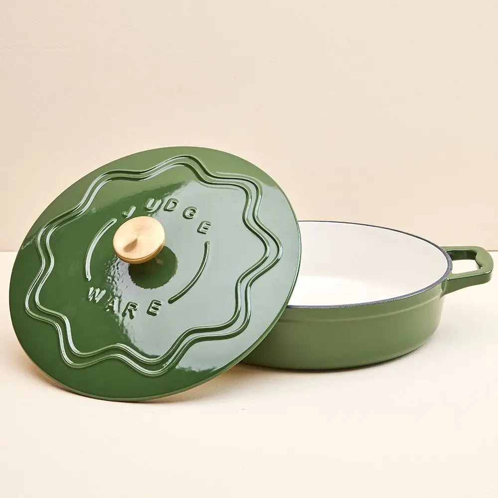 Judgeware Enamelled Cast Iron 28cm Shallow Casserole 3l, Green - Simmer and Slice