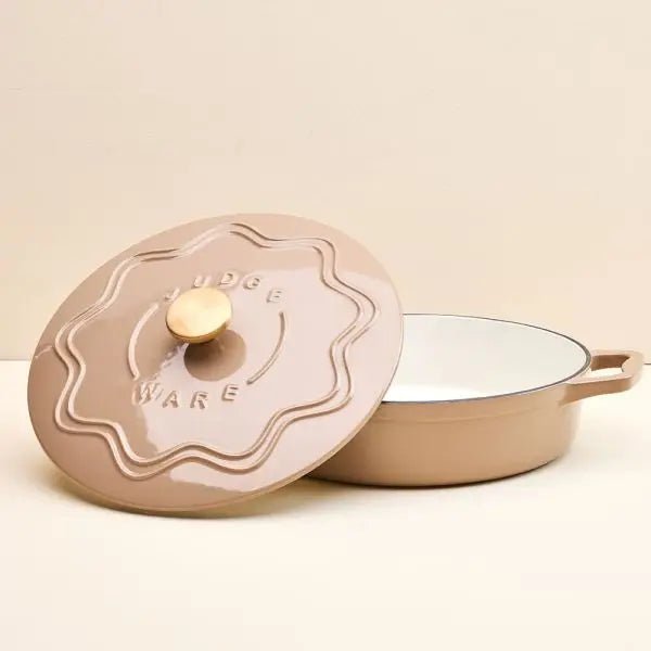 Judgeware Enamelled Cast Iron 28cm Shallow Casserole 3l, Mushroom - Simmer and Slice