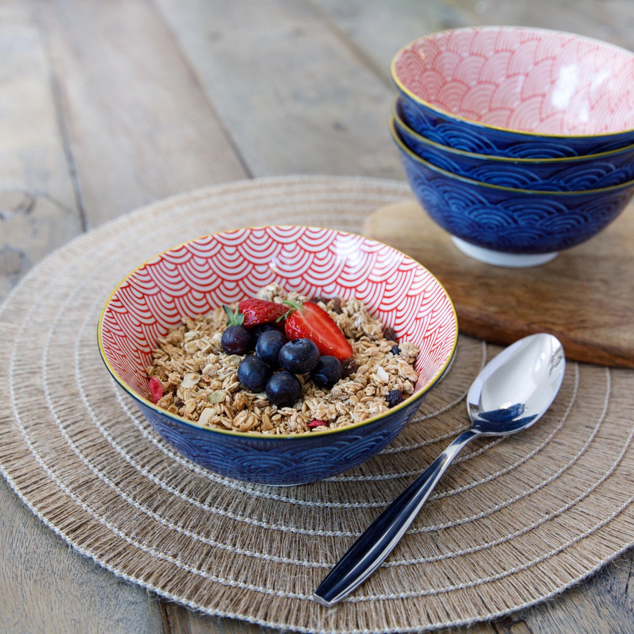 KitchenCraft Blue Arc Pattern Ceramic Bowl, 16cm - Simmer and Slice