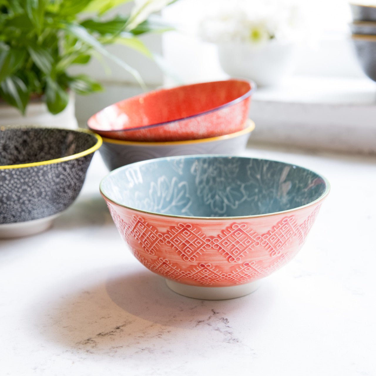 KitchenCraft Grey Floral Ceramic Bowl, 16cm - Simmer and Slice