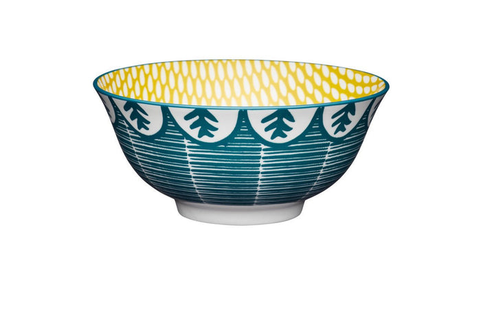 KitchenCraft Leafy Green Print Ceramic Bowl, 16cm< - Simmer and Slice