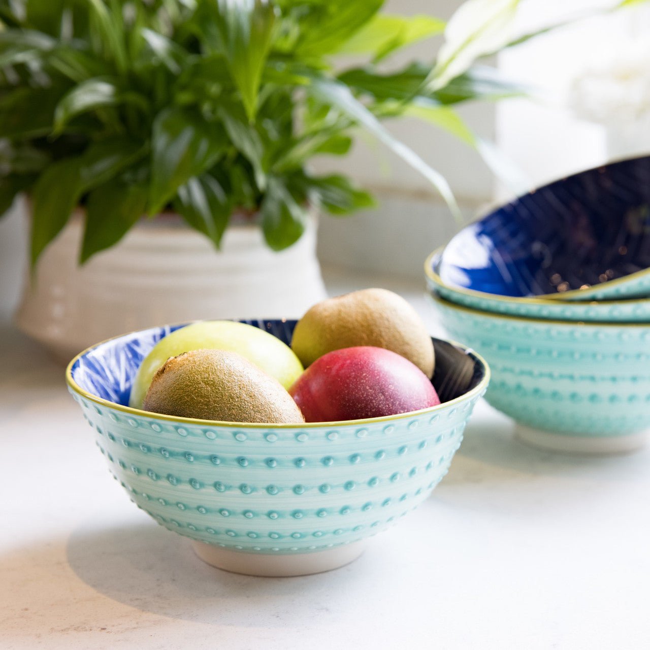 KitchenCraft Leafy Indigo Ceramic Bowl, 16cm - Simmer and Slice