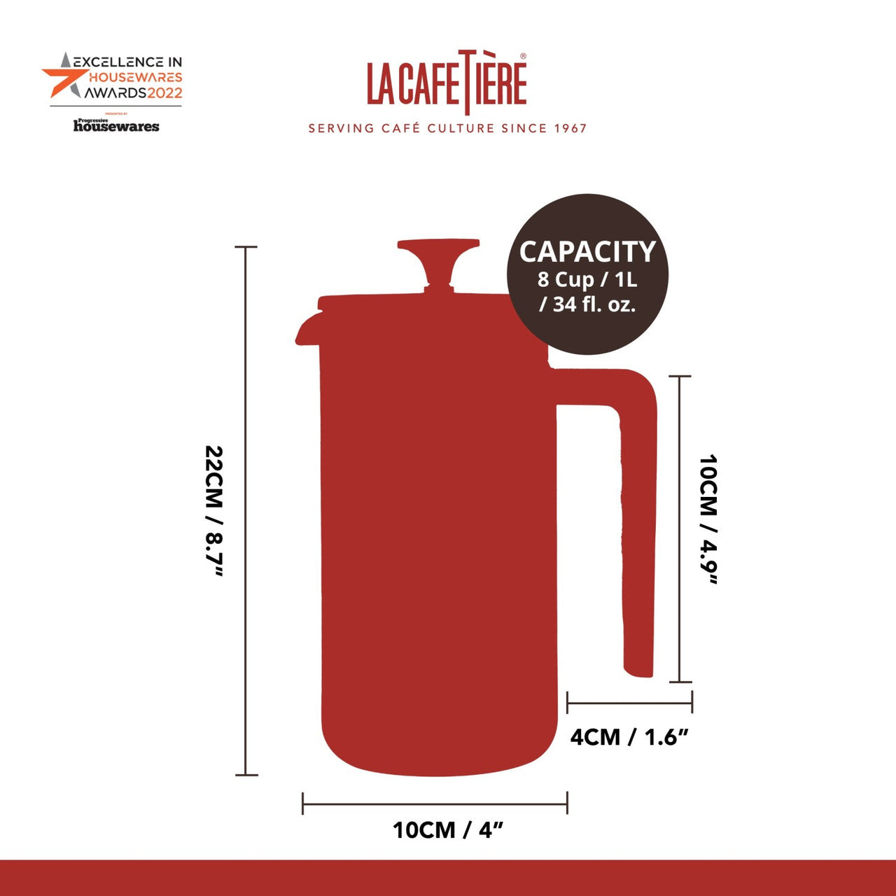 Lc Pisa 8Cup Cafetiere Black - Wood Handle