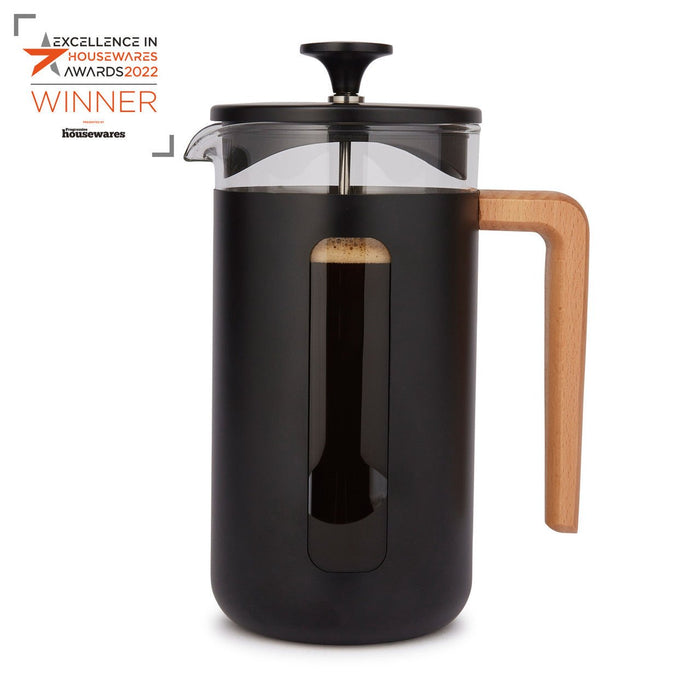 Lc Pisa 8Cup Cafetiere Black - Wood Handle - Simmer and Slice