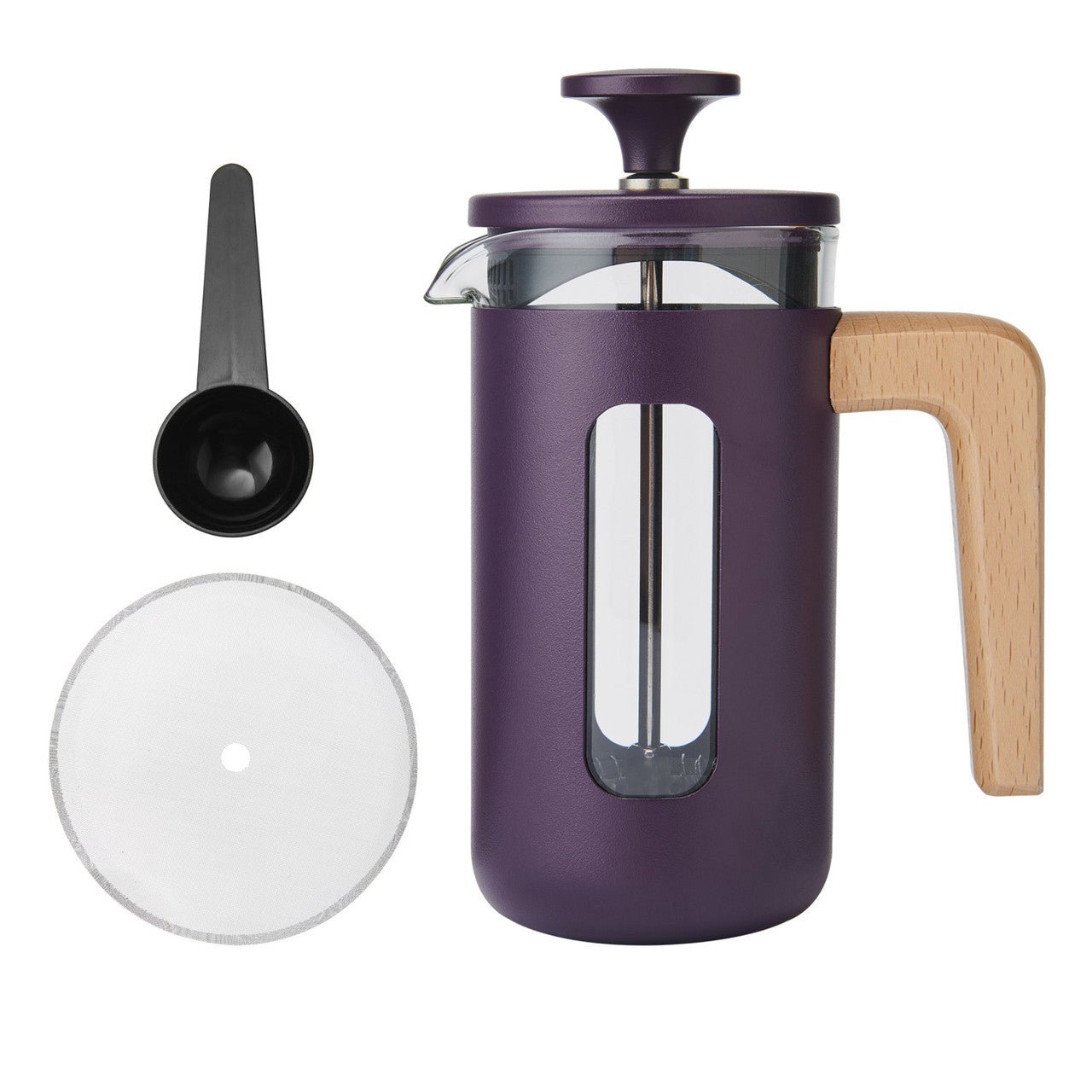 Le Cafetiere Pisa 3 Cup Cafetiere Purple Wood Handle - Simmer and Slice