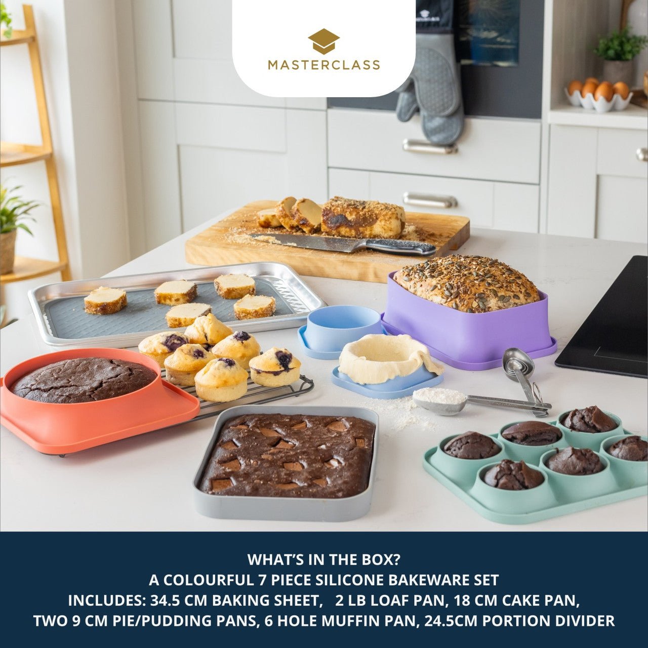 MasterClass Silicone Bakeware Set Made From Non - Toxic, Non - Stick, 7 Piece - Simmer and Slice