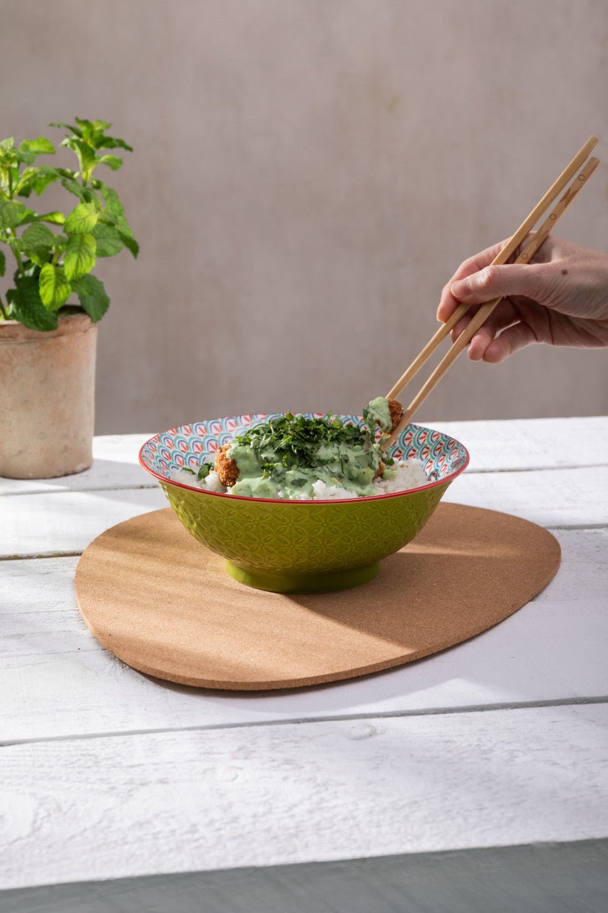 Mikasa Green and Blue Geometric Stoneware Ramen Bowl, 21cm - Simmer and Slice