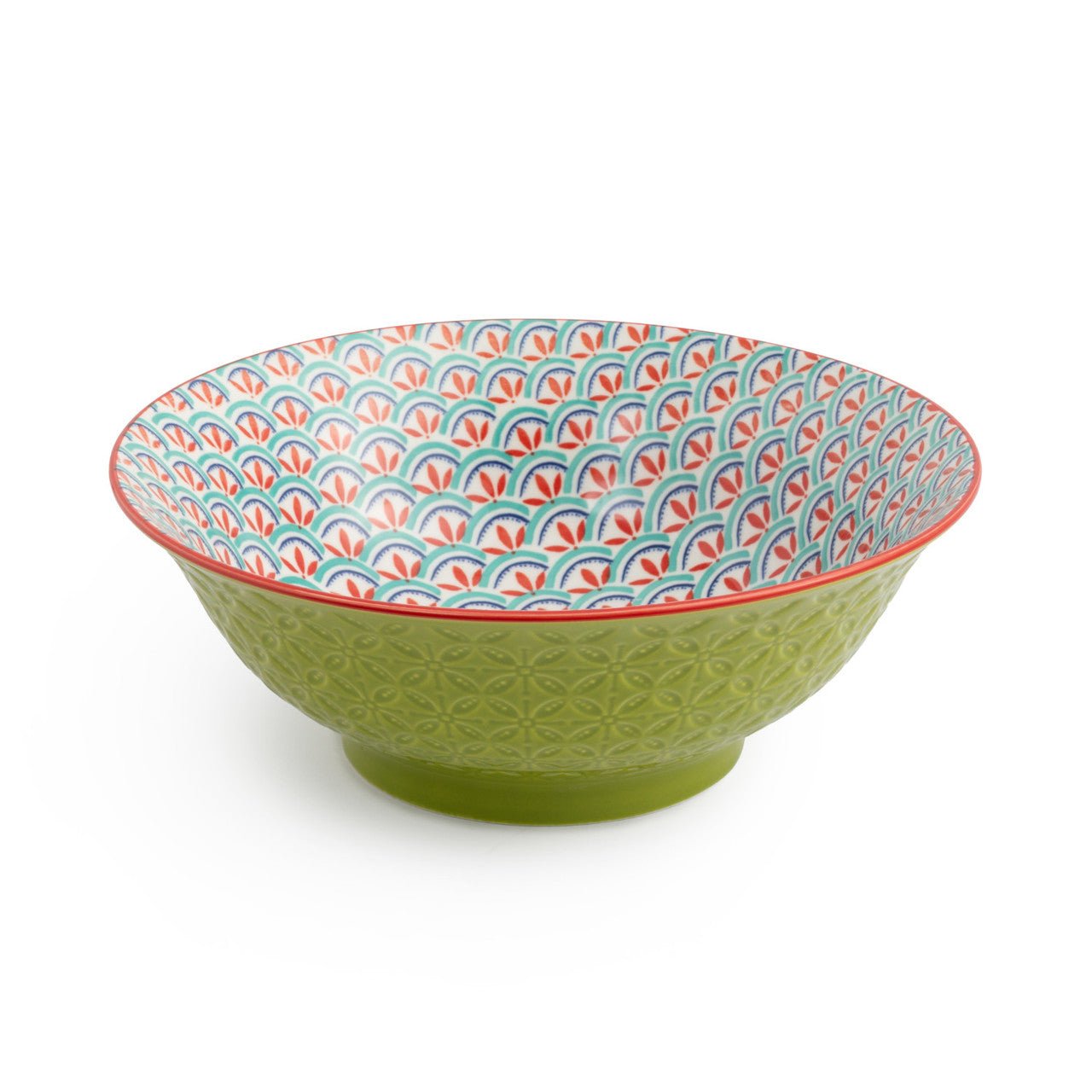 Mikasa Green and Blue Geometric Stoneware Ramen Bowl, 21cm - Simmer and Slice