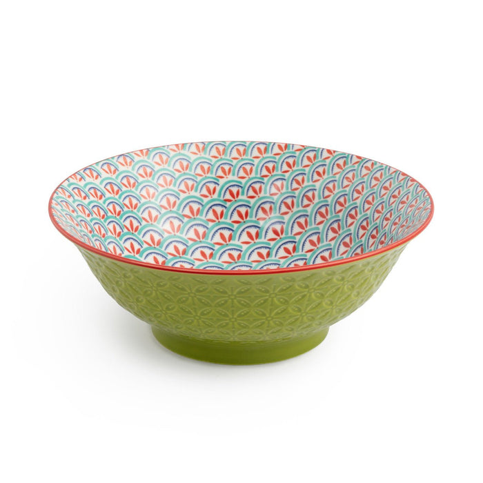 Mikasa Green and Blue Geometric Stoneware Ramen Bowl, 21cm - Simmer and Slice