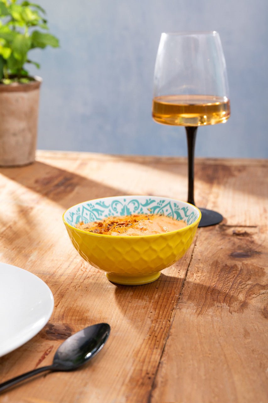 Mikasa Yellow and Blue Geometric Stoneware Nibble Bowl, 12cm - Simmer and Slice