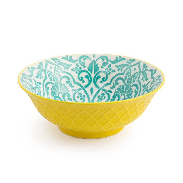 Mikasa Yellow and Blue Geometric Stoneware Ramen Bowl, 21cm - Simmer and Slice