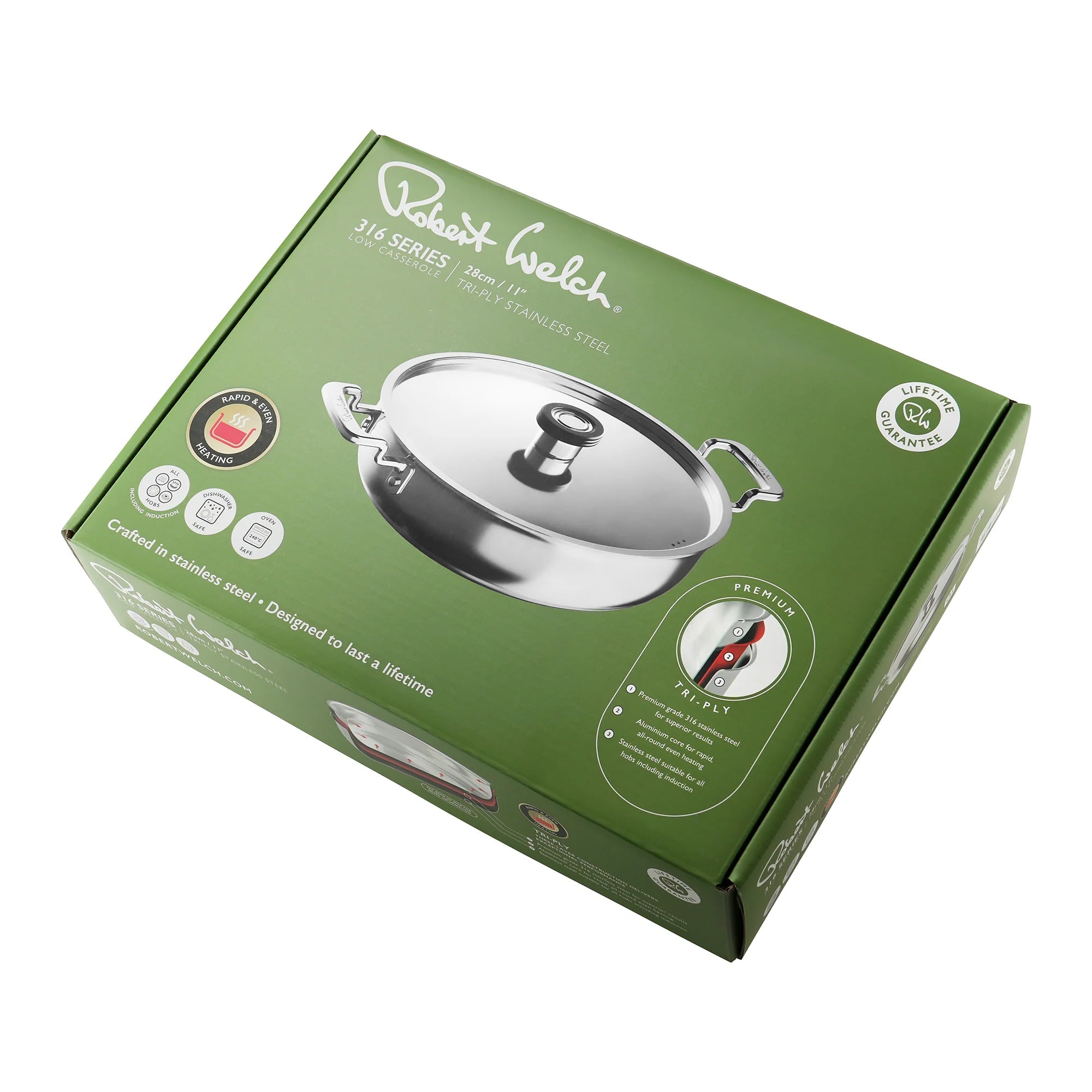 Robert Welch 316 Series Cookware (BR) Low Casserole 28cm - Simmer and Slice